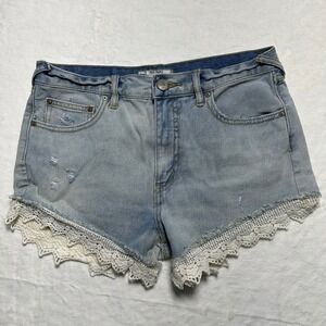 Free People Denim Shorts Lace Trim Distressed Light Wash Women's‎ Size 27